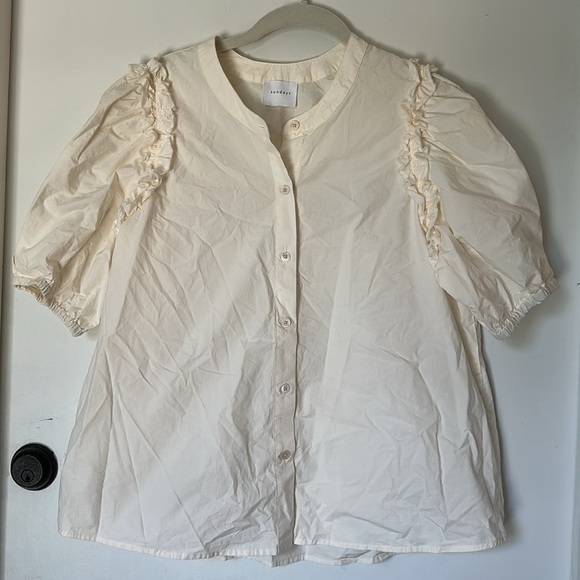 SUNDAYS manuella shirt ivory puff sleeve button down boho medium - Picture 2 of 6